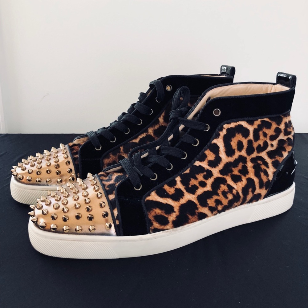 Christian Louboutin Leopard Louis Spiked Sneakers